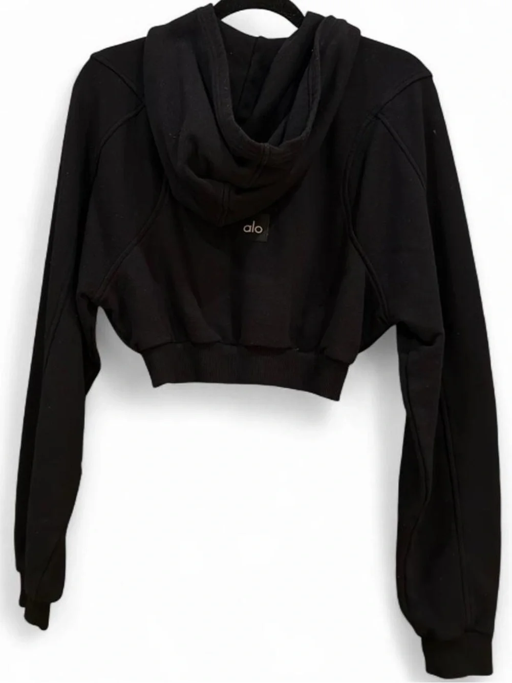 Alo Yoga Sweet Escape Zip Up Hoodie Women's Black Crop Zip-Up Hoodie - Athletic
